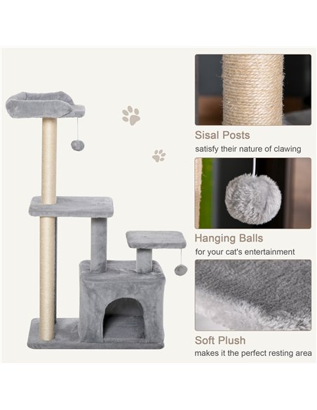 PawHut Cat Tree Tower for Indoor Cats 114cm Climbing Activity Centre Kitten with Sisal Scratching Post Perch Hanging Ball Condo  - pic 147984 | FastDaddyshop