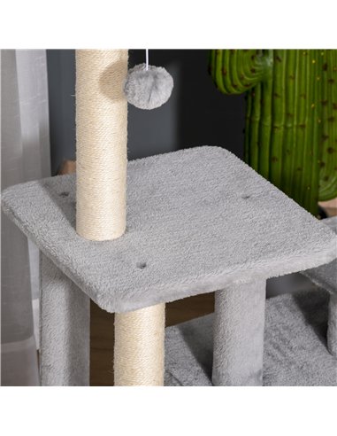 PawHut Cat Tree Tower for Indoor Cats 114cm Climbing Activity Centre Kitten with Sisal Scratching Post Perch Hanging Ball Condo 