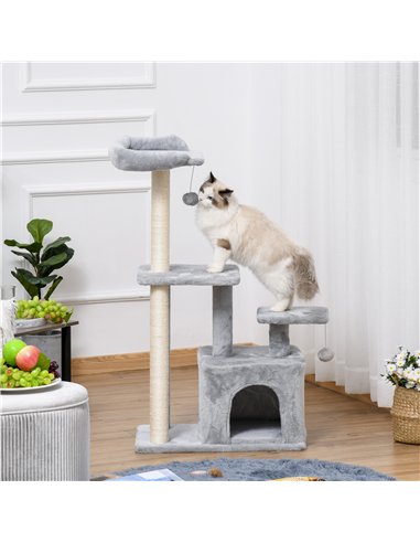 PawHut Cat Tree Tower for Indoor Cats 114cm Climbing Activity Centre Kitten with Sisal Scratching Post Perch Hanging Ball Condo 