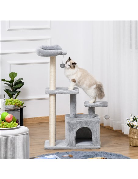 PawHut Cat Tree Tower for Indoor Cats 114cm Climbing Activity Centre Kitten with Sisal Scratching Post Perch Hanging Ball Condo  - pic 147988 | FastDaddyshop