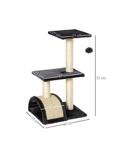 PawHut 72cm Cat Tree with Scratching Post, Pad for Indoor Cats - Black