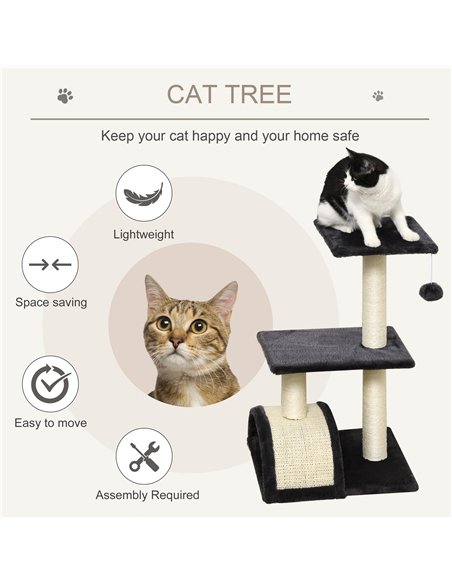 PawHut 72cm Cat Tree with Scratching Post, Pad for Indoor Cats - Black - pic 147992 | FastDaddyshop