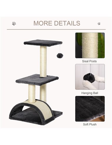 PawHut 72cm Cat Tree with Scratching Post, Pad for Indoor Cats - Black