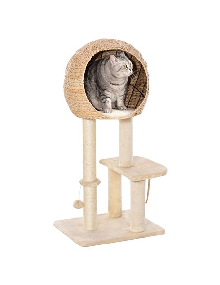 PawHut Cat Tree for Indoor Cats 100cm Kitten Climbing Tower Activity Center with Sisal Scratching Post Condo Perch Hanging Balls - pic 147998 | FastDaddyshop