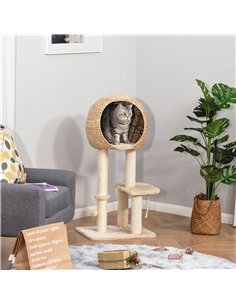 PawHut Cat Tree for Indoor Cats 100cm Kitten Climbing Tower Activity Center with Sisal Scratching Post Condo Perch Hanging Balls 2