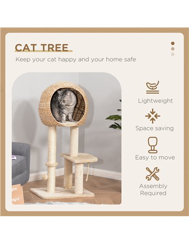 PawHut Cat Tree for Indoor Cats 100cm Kitten Climbing Tower Activity Center with Sisal Scratching Post Condo Perch Hanging Balls