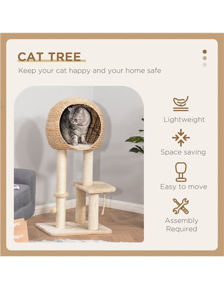 PawHut Cat Tree for Indoor Cats 100cm Kitten Climbing Tower Activity Center with Sisal Scratching Post Condo Perch Hanging Balls - pic 148001 | FastDaddyshop