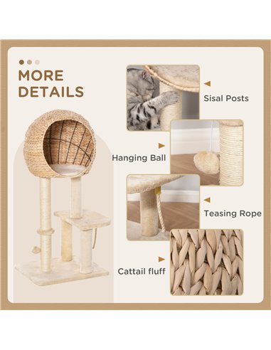 PawHut Cat Tree for Indoor Cats 100cm Kitten Climbing Tower Activity Center with Sisal Scratching Post Condo Perch Hanging Balls