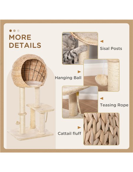 PawHut Cat Tree for Indoor Cats 100cm Kitten Climbing Tower Activity Center with Sisal Scratching Post Condo Perch Hanging Balls - pic 148002 | FastDaddyshop
