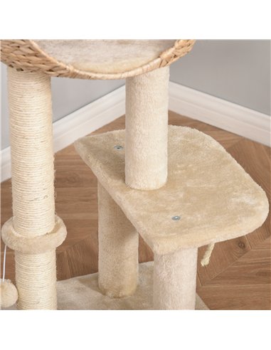 PawHut Cat Tree for Indoor Cats 100cm Kitten Climbing Tower Activity Center with Sisal Scratching Post Condo Perch Hanging Balls