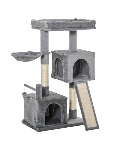 PawHut Cat Tree Tower for Indoor Cats, 111cm Kitten Activity Centre with Scratching Post Pad Hammock Condo Bed Ball Toy, Grey - pic 148007 | FastDaddyshop