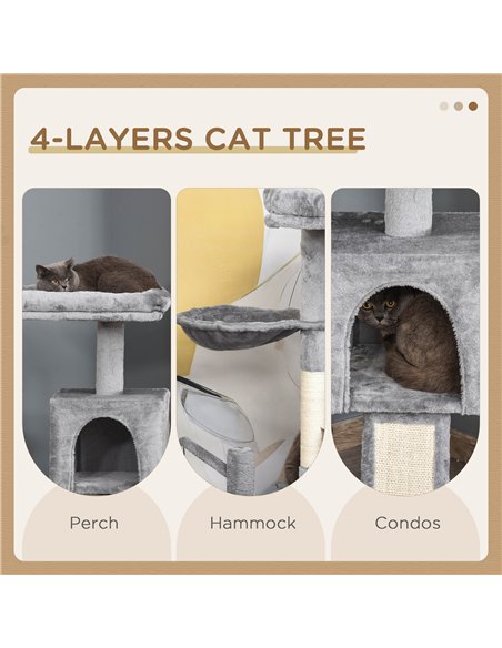 PawHut Cat Tree Tower for Indoor Cats, 111cm Kitten Activity Centre with Scratching Post Pad Hammock Condo Bed Ball Toy, Grey - pic 148011 | FastDaddyshop
