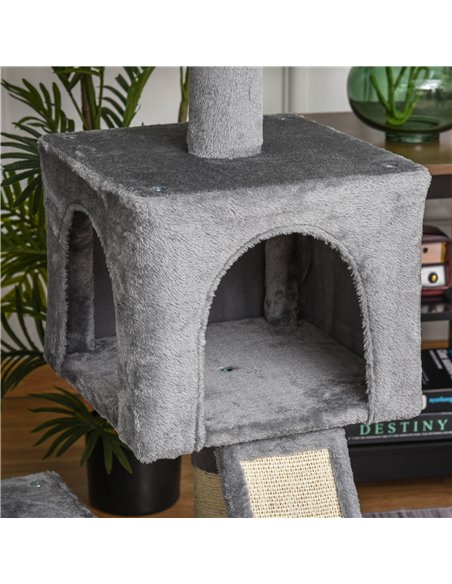 PawHut Cat Tree Tower for Indoor Cats, 111cm Kitten Activity Centre with Scratching Post Pad Hammock Condo Bed Ball Toy, Grey - pic 148014 | FastDaddyshop