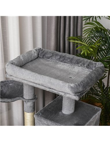 PawHut Cat Tree Tower for Indoor Cats, 111cm Kitten Activity Centre with Scratching Post Pad Hammock Condo Bed Ball Toy, Grey