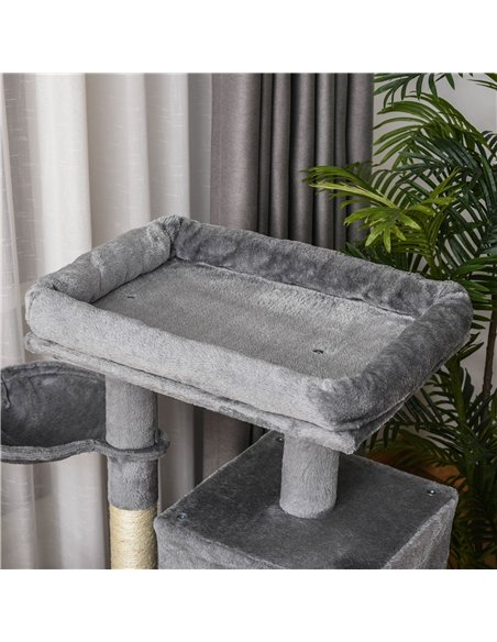 PawHut Cat Tree Tower for Indoor Cats, 111cm Kitten Activity Centre with Scratching Post Pad Hammock Condo Bed Ball Toy, Grey - pic 148015 | FastDaddyshop