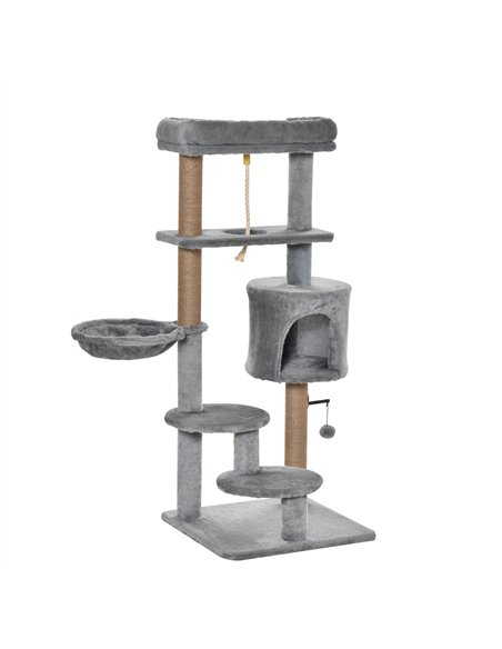 PawHut Cat Tree Tower for Indoor Cats 120cm Climbing Kitten Activity Center with Jute Scratching Post Perch Hanging Ball Hammock - pic 148016 | FastDaddyshop
