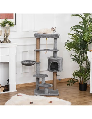 PawHut Cat Tree Tower for Indoor Cats 120cm Climbing Kitten Activity Center with Jute Scratching Post Perch Hanging Ball Hammock