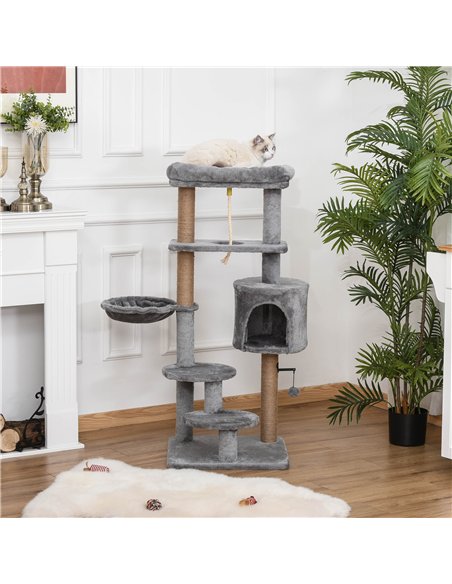 PawHut Cat Tree Tower for Indoor Cats 120cm Climbing Kitten Activity Center with Jute Scratching Post Perch Hanging Ball Hammock - pic 148017 | FastDaddyshop