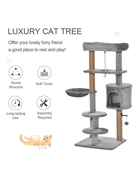 PawHut Cat Tree Tower for Indoor Cats 120cm Climbing Kitten Activity Center with Jute Scratching Post Perch Hanging Ball Hammock - pic 148019 | FastDaddyshop