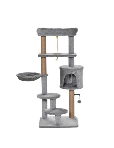 PawHut Cat Tree Tower for Indoor Cats 120cm Climbing Kitten Activity Center with Jute Scratching Post Perch Hanging Ball Hammock