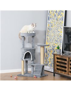 PawHut 100 cm Cat Tree, Cat Condo Tree Tower for Indoor Cats, Cat Activity Centre with Scratching Posts, Plush Perch, Ladder, Ha 2
