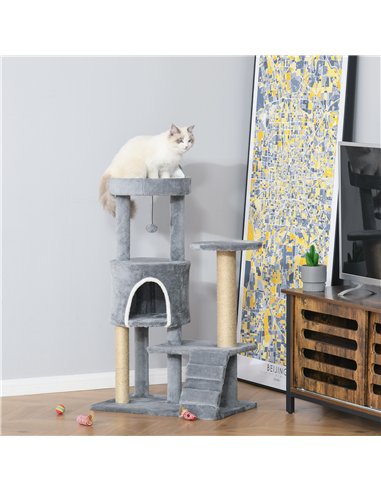 PawHut 100 cm Cat Tree, Cat Condo Tree Tower for Indoor Cats, Cat Activity Centre with Scratching Posts, Plush Perch, Ladder, Ha