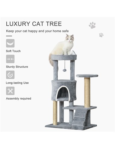 PawHut 100 cm Cat Tree, Cat Condo Tree Tower for Indoor Cats, Cat Activity Centre with Scratching Posts, Plush Perch, Ladder, Ha