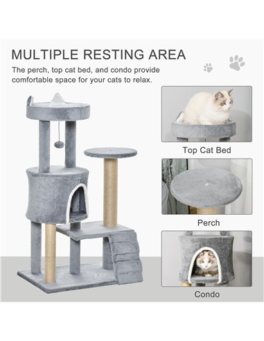 PawHut 100 cm Cat Tree, Cat Condo Tree Tower for Indoor Cats, Cat Activity Centre with Scratching Posts, Plush Perch, Ladder, Ha