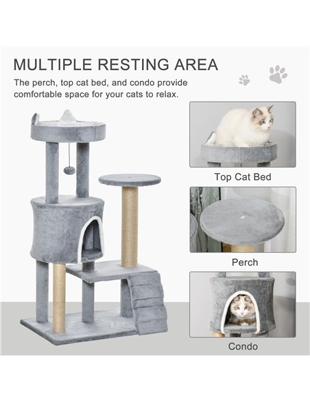 PawHut 100 cm Cat Tree, Cat Condo Tree Tower for Indoor Cats, Cat Activity Centre with Scratching Posts, Plush Perch, Ladder, Ha - pic 148030 | FastDaddyshop