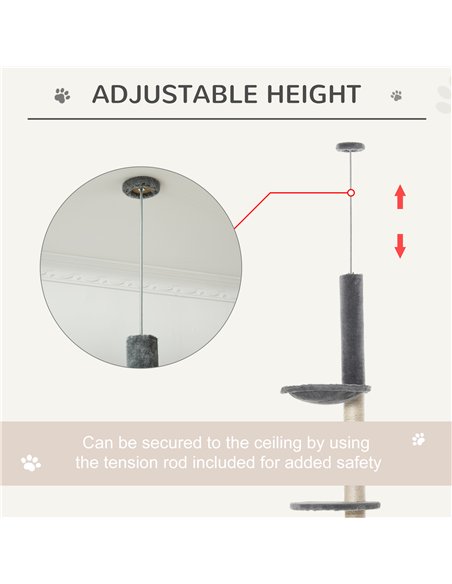 PawHut 270cm Floor To Ceiling Cat Tree Cat House Scratching Post for Indoor Cats Hammock Hanging Ball Activity Center Grey - pic 148038 | FastDaddyshop