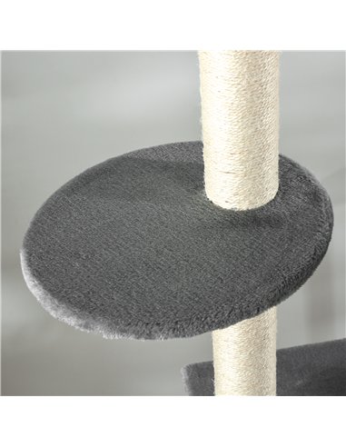 PawHut 270cm Floor To Ceiling Cat Tree Cat House Scratching Post for Indoor Cats Hammock Hanging Ball Activity Center Grey