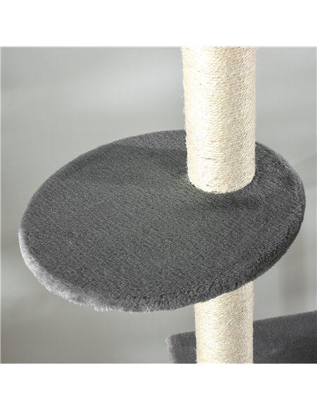 PawHut 270cm Floor To Ceiling Cat Tree Cat House Scratching Post for Indoor Cats Hammock Hanging Ball Activity Center Grey - pic 148041 | FastDaddyshop