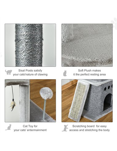 PawHut 255cm Floor To Ceiling Cat Tree for Indoor Cats Climber Scratching Post Adjustable Height Play Tower Removable Cover Grey