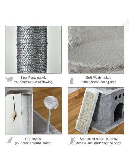 PawHut 255cm Floor To Ceiling Cat Tree for Indoor Cats Climber Scratching Post Adjustable Height Play Tower Removable Cover Grey - pic 148047 | FastDaddyshop