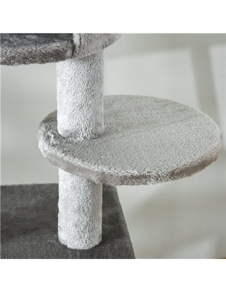 PawHut 255cm Floor To Ceiling Cat Tree for Indoor Cats Climber Scratching Post Adjustable Height Play Tower Removable Cover Grey - pic 148050 | FastDaddyshop