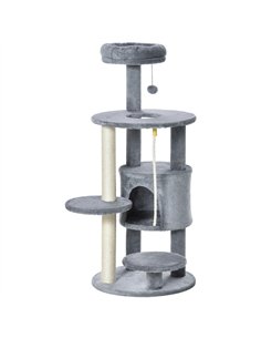 PawHut Cat Tree Tower for Indoor Cats 112cm Climbing Kitten Activity Center with Jute Scratching Post Perch Hanging Ball Toy Tea