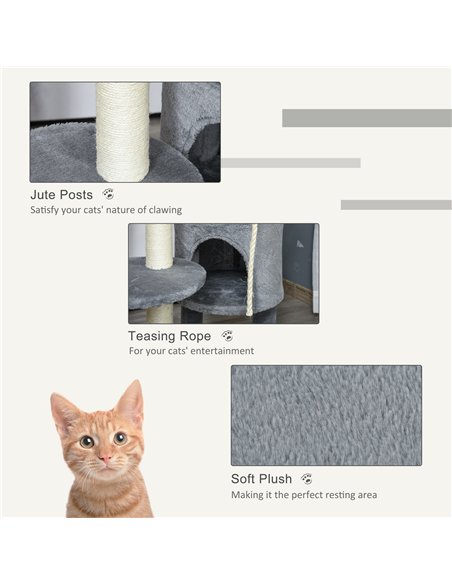 PawHut Cat Tree Tower for Indoor Cats 112cm Climbing Kitten Activity Center with Jute Scratching Post Perch Hanging Ball Toy Tea - pic 148056 | FastDaddyshop