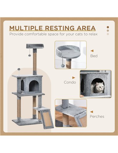 PawHut Cat Tree Tower for Indoor Cats 142cm Climbing Kitten Activity Center with Jute Scratching Post  Board Perch Roomy Condo R