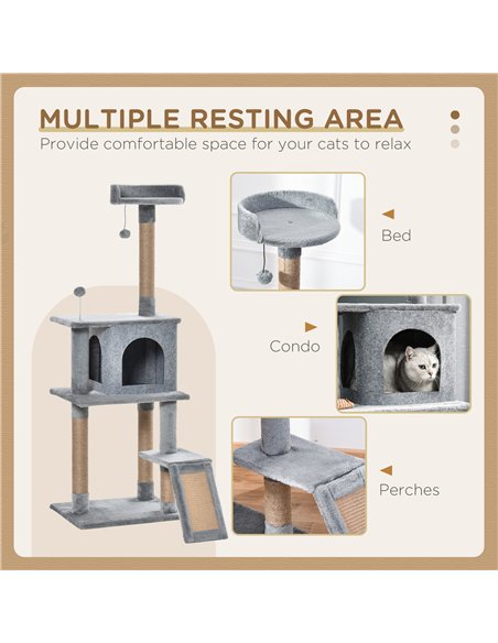 PawHut Cat Tree Tower for Indoor Cats 142cm Climbing Kitten Activity Center with Jute Scratching Post  Board Perch Roomy Condo R - pic 148064 | FastDaddyshop