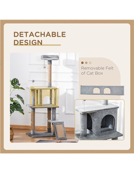 PawHut Cat Tree Tower for Indoor Cats 142cm Climbing Kitten Activity Center with Jute Scratching Post  Board Perch Roomy Condo R - pic 148067 | FastDaddyshop