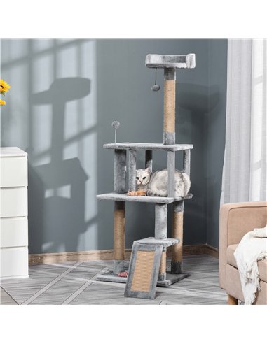 PawHut Cat Tree Tower for Indoor Cats 142cm Climbing Kitten Activity Center with Jute Scratching Post  Board Perch Roomy Condo R