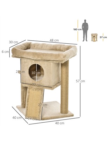 PawHut Cat Tree Tower for Indoor Cats Cat Scratching Post Climbing Activity Centre w/Jute Scratching Pad, Toy Ball, Cat House - 