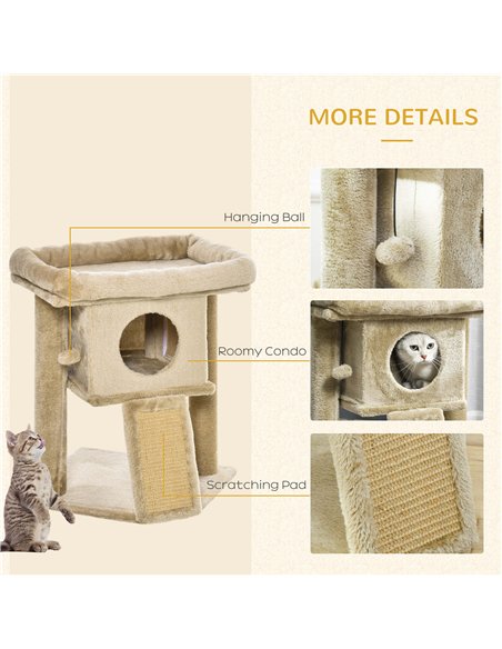 PawHut Cat Tree Tower for Indoor Cats Cat Scratching Post Climbing Activity Centre w/Jute Scratching Pad, Toy Ball, Cat House -  - pic 148074 | FastDaddyshop