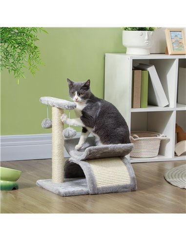PawHut Cat Tree, Cat Tower for Kittens with Rotatable Top Bar, Sisal Scratching Post, Tunnel, Dangling Balls - Grey