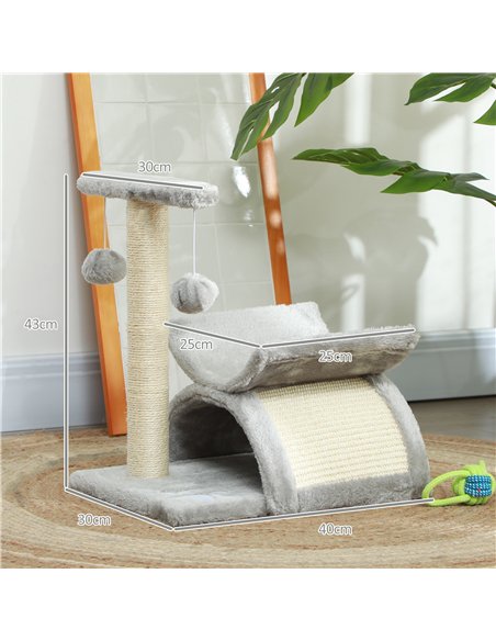 PawHut Cat Tree, Cat Tower for Kittens with Rotatable Top Bar, Sisal Scratching Post, Tunnel, Dangling Balls - Grey - pic 148081 | FastDaddyshop
