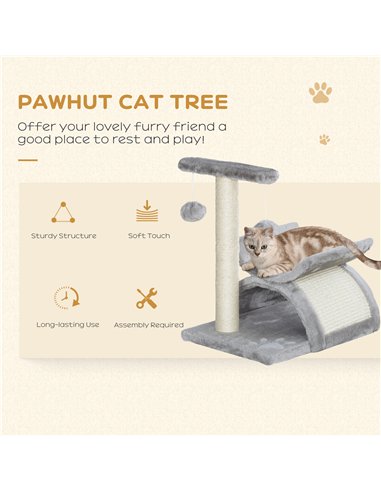 PawHut Cat Tree, Cat Tower for Kittens with Rotatable Top Bar, Sisal Scratching Post, Tunnel, Dangling Balls - Grey
