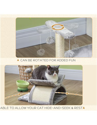 PawHut Cat Tree, Cat Tower for Kittens with Rotatable Top Bar, Sisal Scratching Post, Tunnel, Dangling Balls - Grey