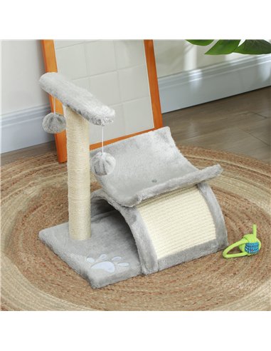PawHut Cat Tree, Cat Tower for Kittens with Rotatable Top Bar, Sisal Scratching Post, Tunnel, Dangling Balls - Grey