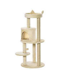 PawHut 104 cm Cat Tree, Cat Condo Tree Tower, Cat Activity Centre with Scratching Posts, Plush Perch, Hanging Ball - Cream White