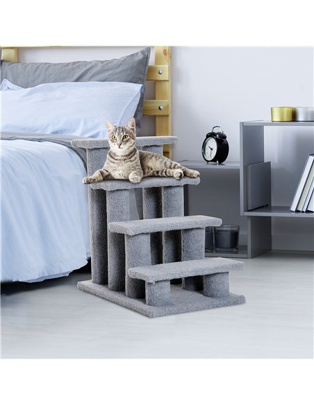 PawHut Dog Steps for Bed 4 Step Pet Stairs for Sofa Dog Cat Climb Ladder 63x43x60 cm Grey - pic 148098 | FastDaddyshop
